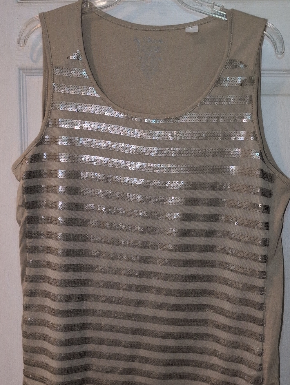 Chico's Taupe Sequin Striped Tank Top